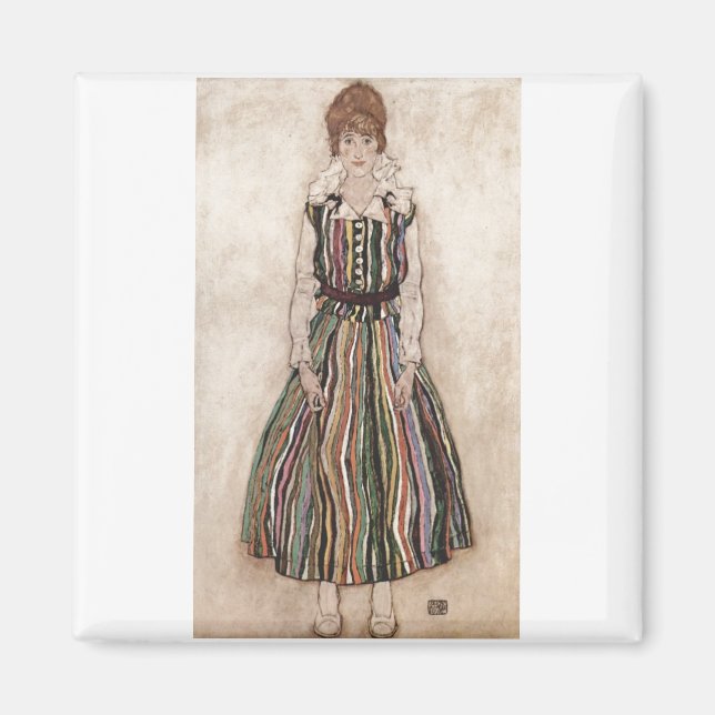 Egon Schiele - Edith Schiele in Striped Dress 1915 Magnet (Front)