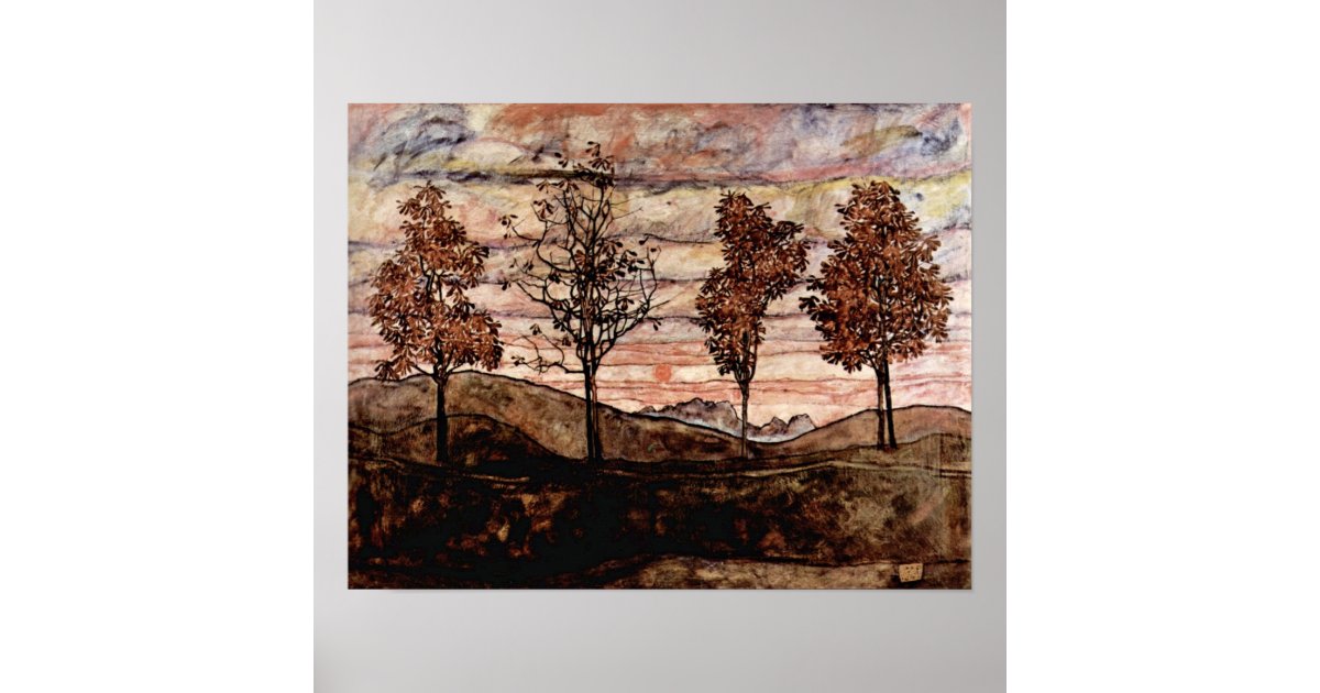 Egon Schiele - Four Trees Poster | Zazzle.com