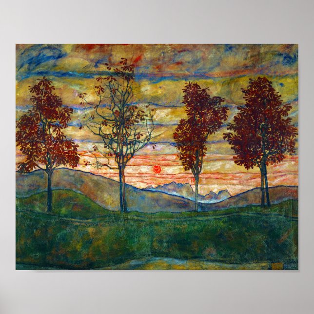 Egon Schiele Four Trees Tree Nature Park Fall Poster (Front)
