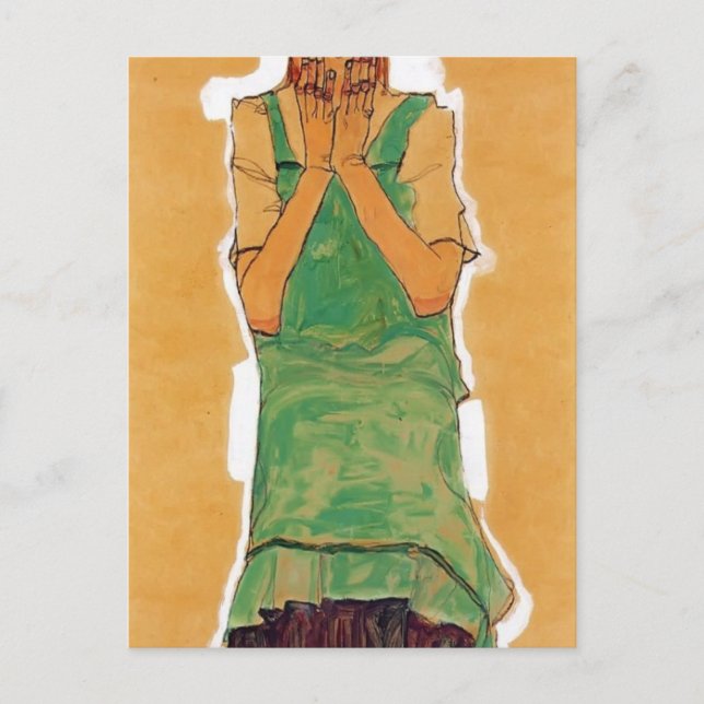 Egon Schiele- Girl with Green Pinafore Postcard (Front)