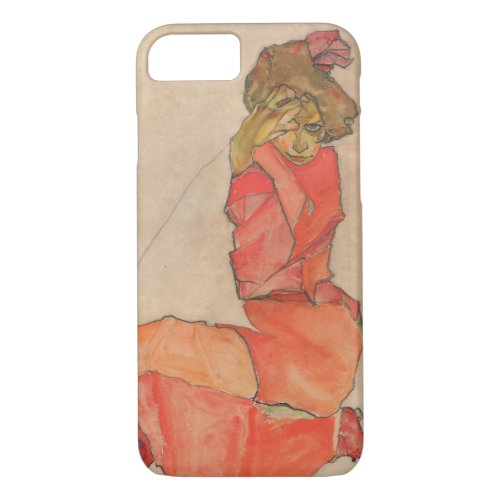 Egon Schiele Kneeling Female in Orange Red Dress iPhone 87 Case