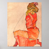 kneeling female in orange red dress Kneeling Female in Orange-Red Dress Wall Art