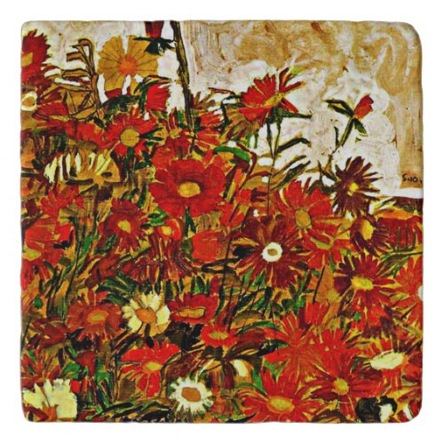 Egon Schiele painting Field of Flowers Trivet