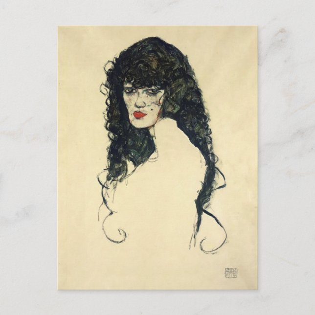 Egon Schiele- Portrait of a Woman with Black Hair Postcard (Front)