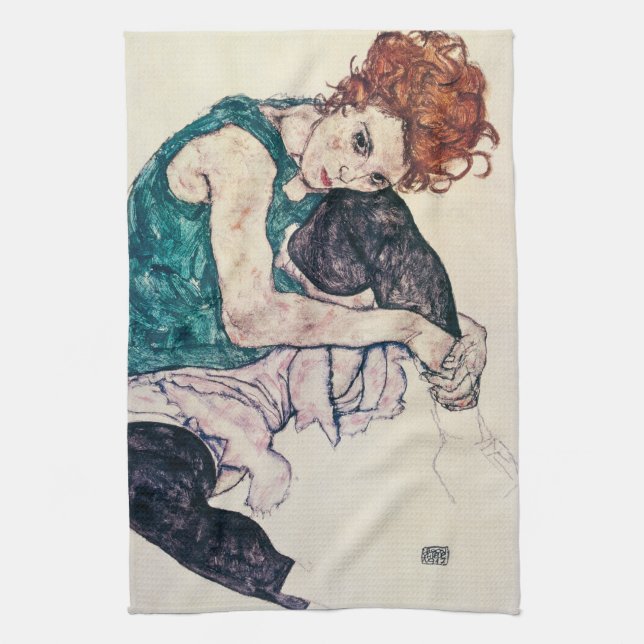 Egon Schiele Seated Woman Kitchen Towel (Vertical)