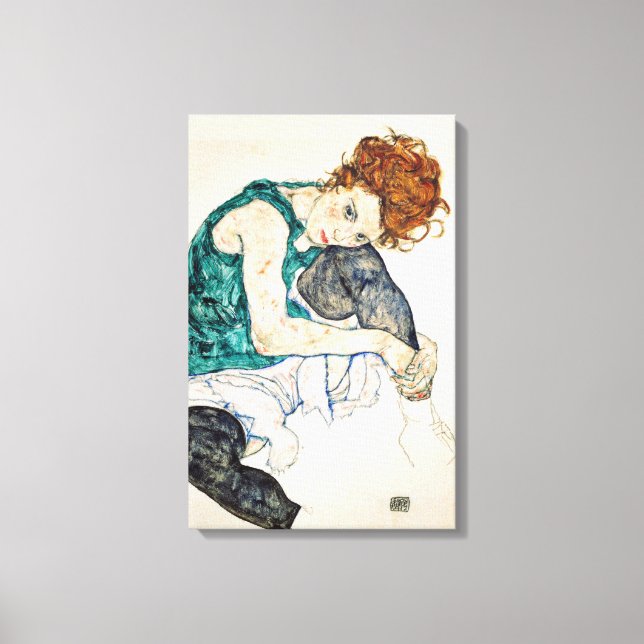 Egon Schiele Seated Woman with Bent Knee Canvas Print (Front)