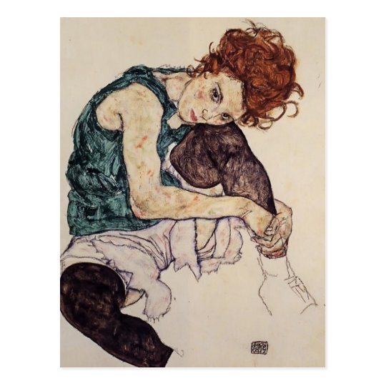 Egon Schiele Seated Woman with Bent Knee Postcard