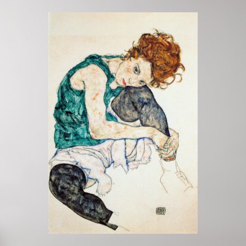 Egon Schiele Seated Woman with Bent Knee Poster