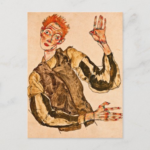 Egon Schiele _ Self Portrait With Striped Armlets Postcard