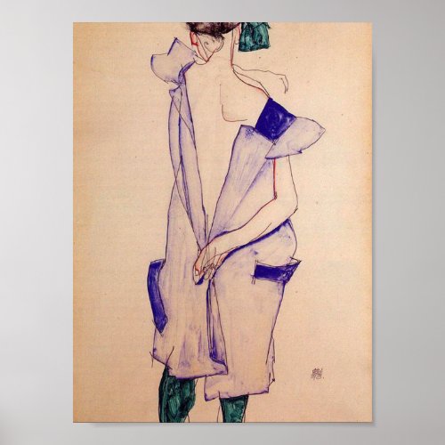 Egon Schiele _ Standing Girl In A Blue Dress Poster