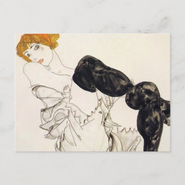 Egon Schiele- Woman In Black Stockings Postcard (Front)