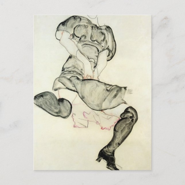 Egon Schiele- Woman with Black Stockings Postcard (Front)