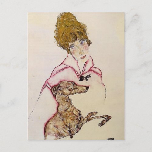 Egon Schiele_ Woman with Greyhound Edith Schiele Postcard