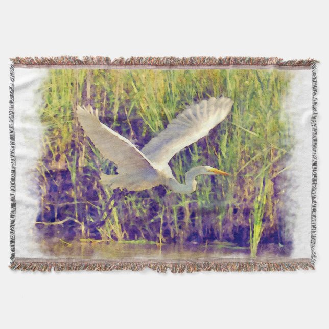 Egret 5 Watercolor Throw Blanket (Front)