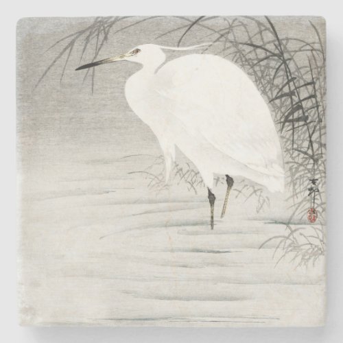 Egret Asian Art Coastal Bird Stone Coaster