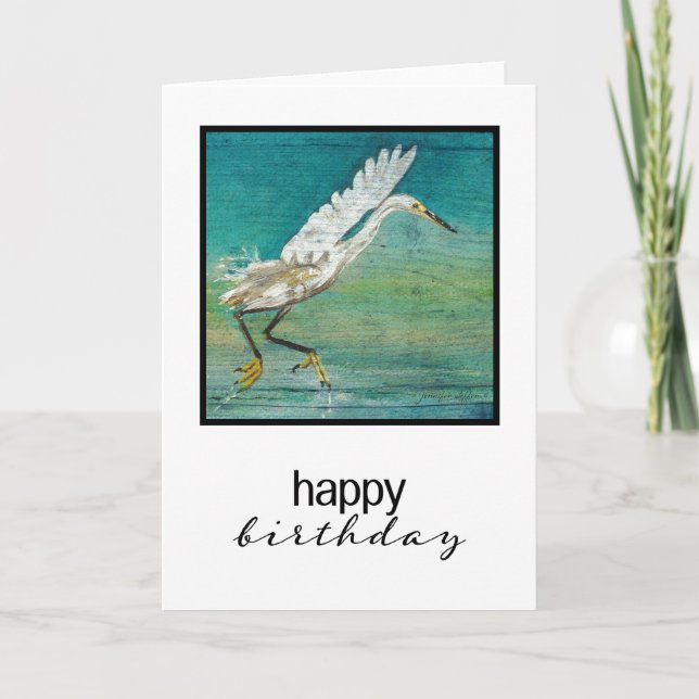 Egret Bird Gorgeous Painted Coastal Beach Art Card (Front)