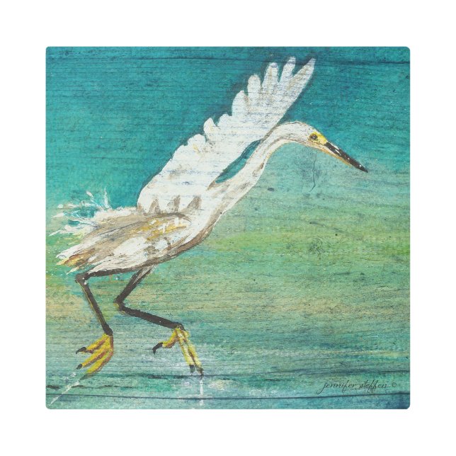 Egret  Bird On Water Metal Print (Front)