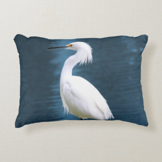 Egret Bird Wall Art Minimalist Nature Coastal Accent Pillow