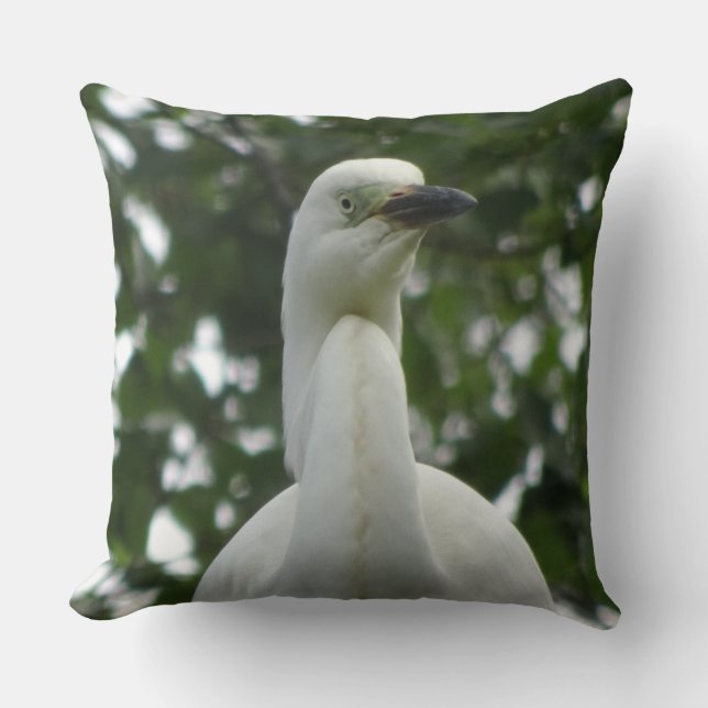 Egret Close Up Throw Pillow (Front)