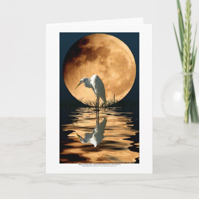 EGRET & GOLDEN MOON ~ Greeting-cards & Note Cards (Front)