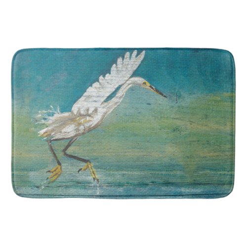 Egret Gorgeous Coastal Shorebird Water Beach Bath Mat