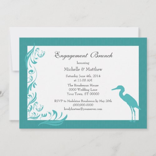 Egret  Heron Teal Engagement Brunch Invitation