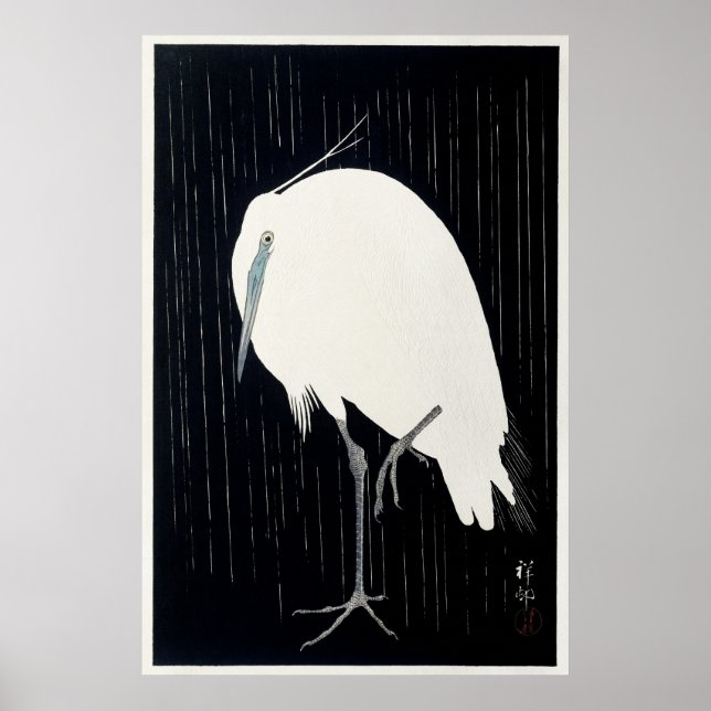 Egret in the Rain by Ohara Koson Poster (Front)