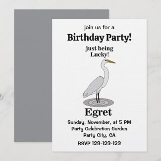 Egret Lucky Bird Birthday Party Invitation