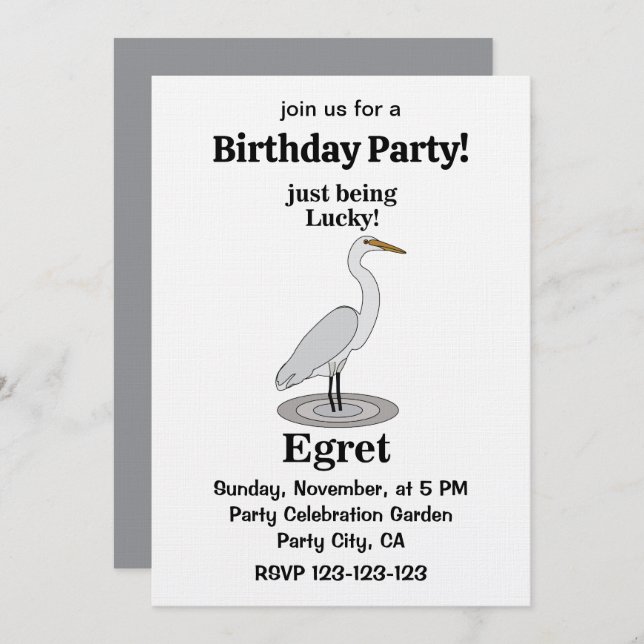Egret Lucky Bird Birthday Party Invitation (Front/Back)
