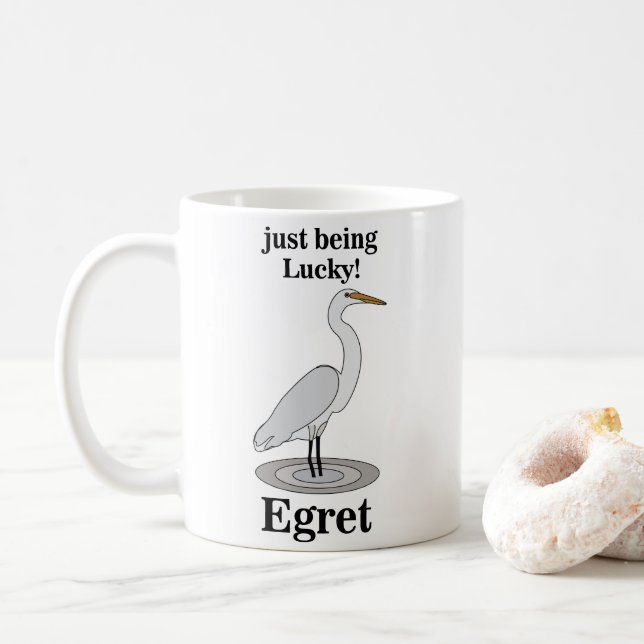 Egret Lucky Bird Coffee Mug (With Donut)
