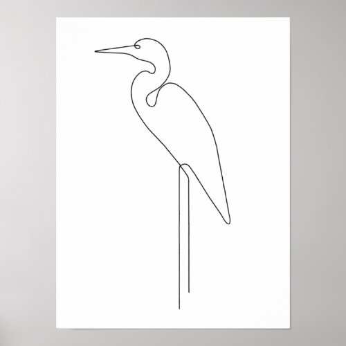 Egret Minimalist Bird Line Art Poster