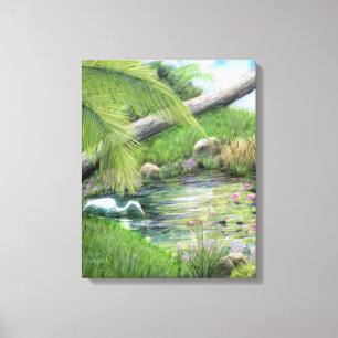 Egret on Pond Canvas Print