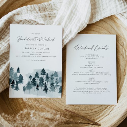 EGRET Rustic Blue Winter Pine Tree Bachelorette Invitation