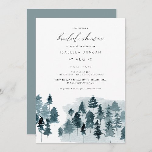 EGRET Rustic Blue Winter Pine Tree Bridal Shower Invitation