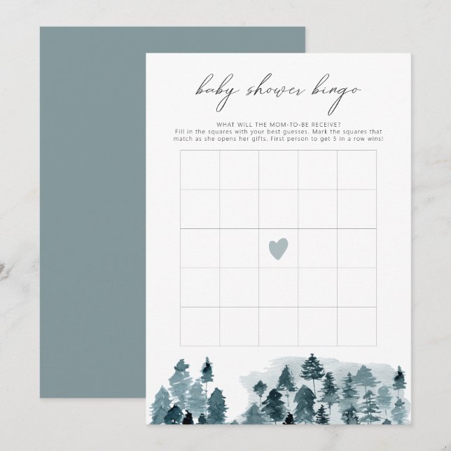 EGRET Rustic Winter Pine Baby Shower Bingo Game Invitation (Front/Back)