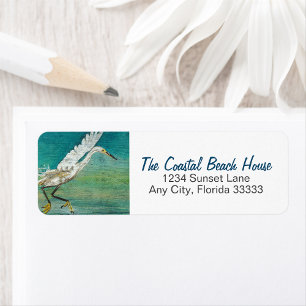 Egret Shorebird On Water Painting Label