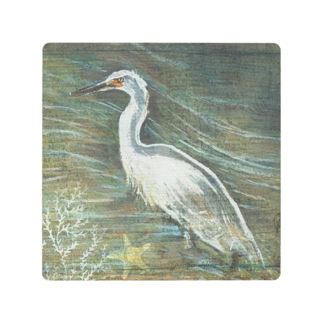 Egret Shorebird Wading In Water Art (Front)