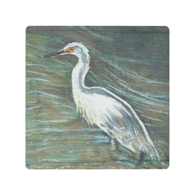 Egret Shorebird Wading In Water Art (Front)