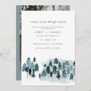 EGRET Slate Blue Watercolor Save Our New Date Invi Invitation