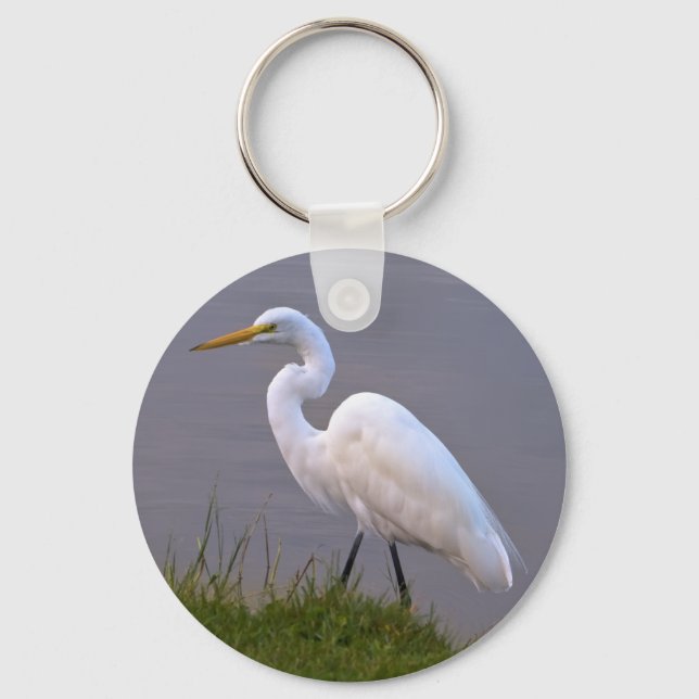 Egret Strolling in the Sunlight Keychain (Front)