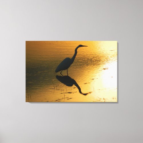 Egret Sunset Wrapped Canvas Print