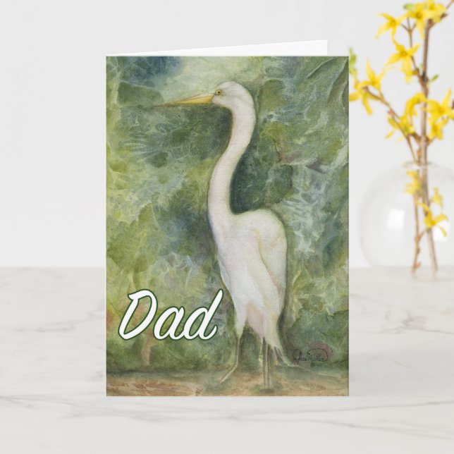 Egret white bird wilderness Dad Birthday Card (Yellow Flower)