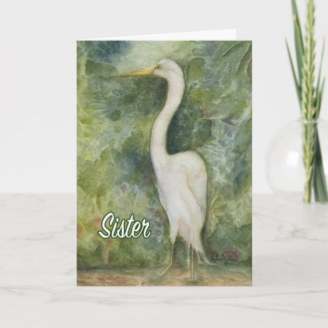 Egret white bird wilderness Sister Birthday Card (Front)