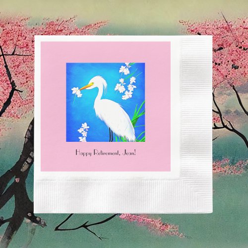 Egret with Sakura Cherry Blossoms and Blue Sky Napkins