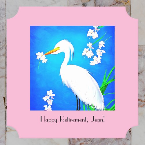 Egret with Sakura Cherry Blossoms and Blue Sky Paper Coaster