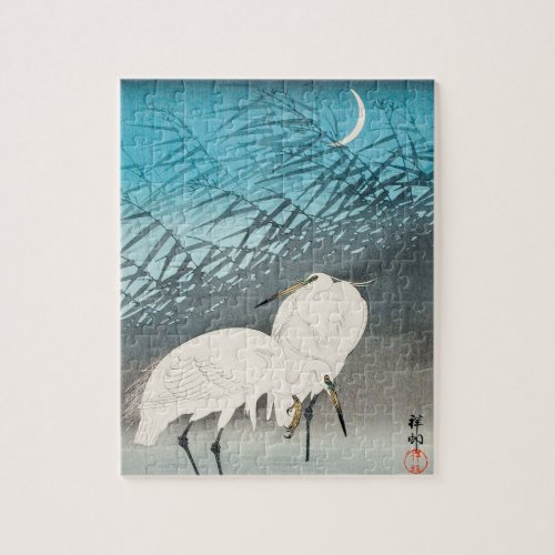 Egrets and Reeds in Moonlight Jigsaw Puzzle