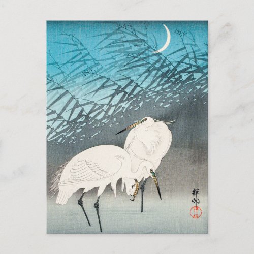 Egrets and Reeds in Moonlight  Postcard
