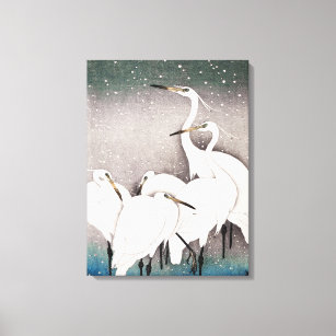 Egrets In Winter Snow Canvas Print