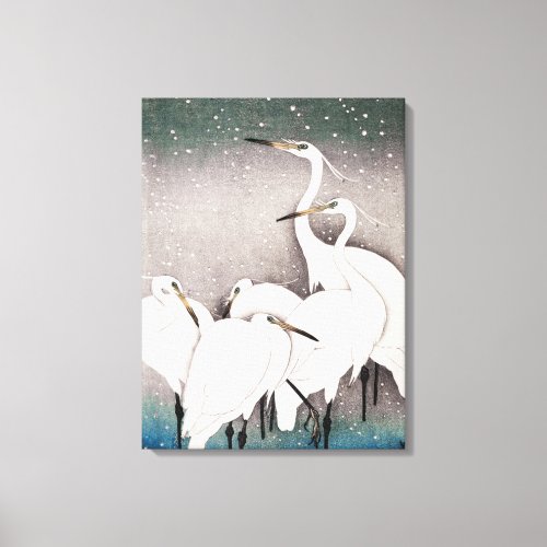 Egrets In Winter Snow Canvas Print