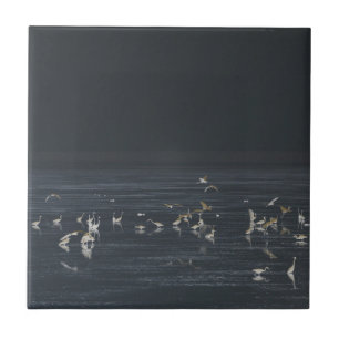 Egrets On The Midnight Blue Ocean Ceramic Tile